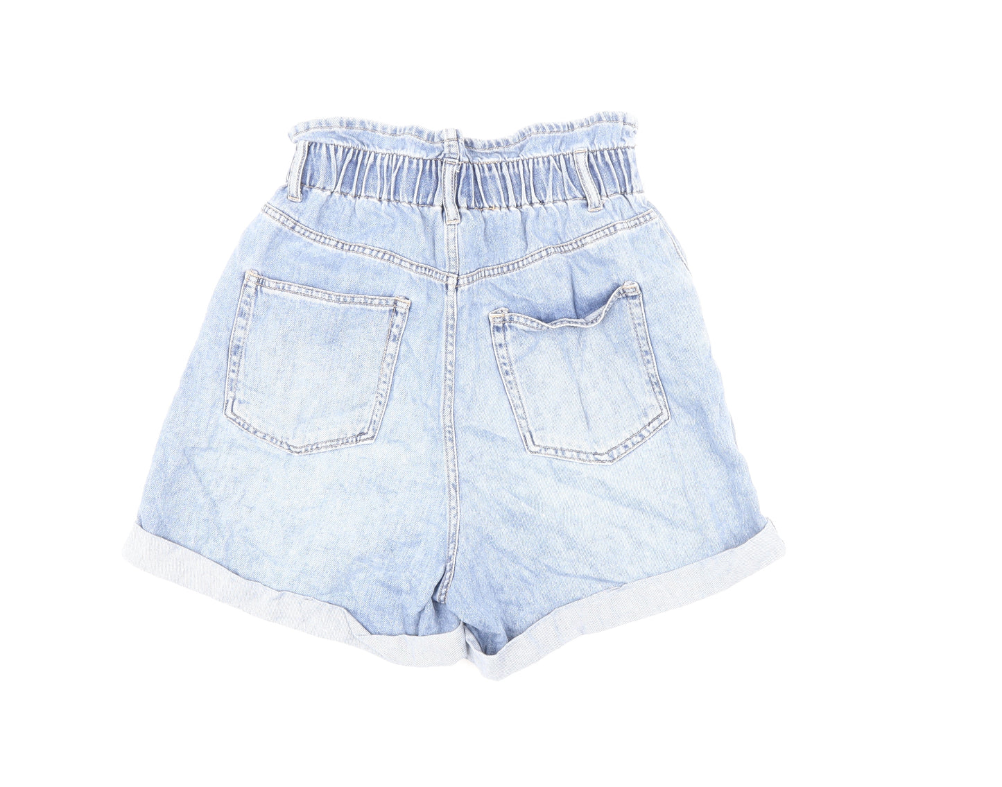 H&M Womens Blue Cotton Paperbag Shorts Size 8 L4 in Regular Zip