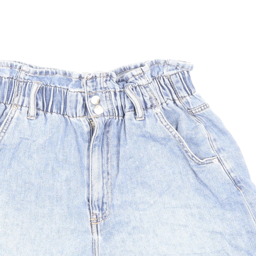 H&M Womens Blue Cotton Paperbag Shorts Size 8 L4 in Regular Zip