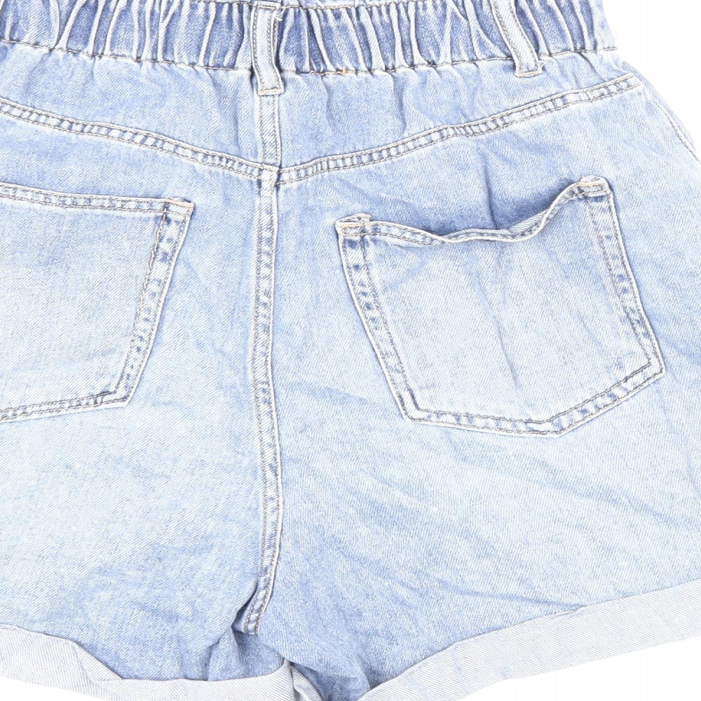 H&M Womens Blue Cotton Paperbag Shorts Size 8 L4 in Regular Zip