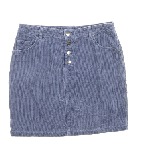 TU Womens Blue Cotton A-Line Skirt Size 10 Button