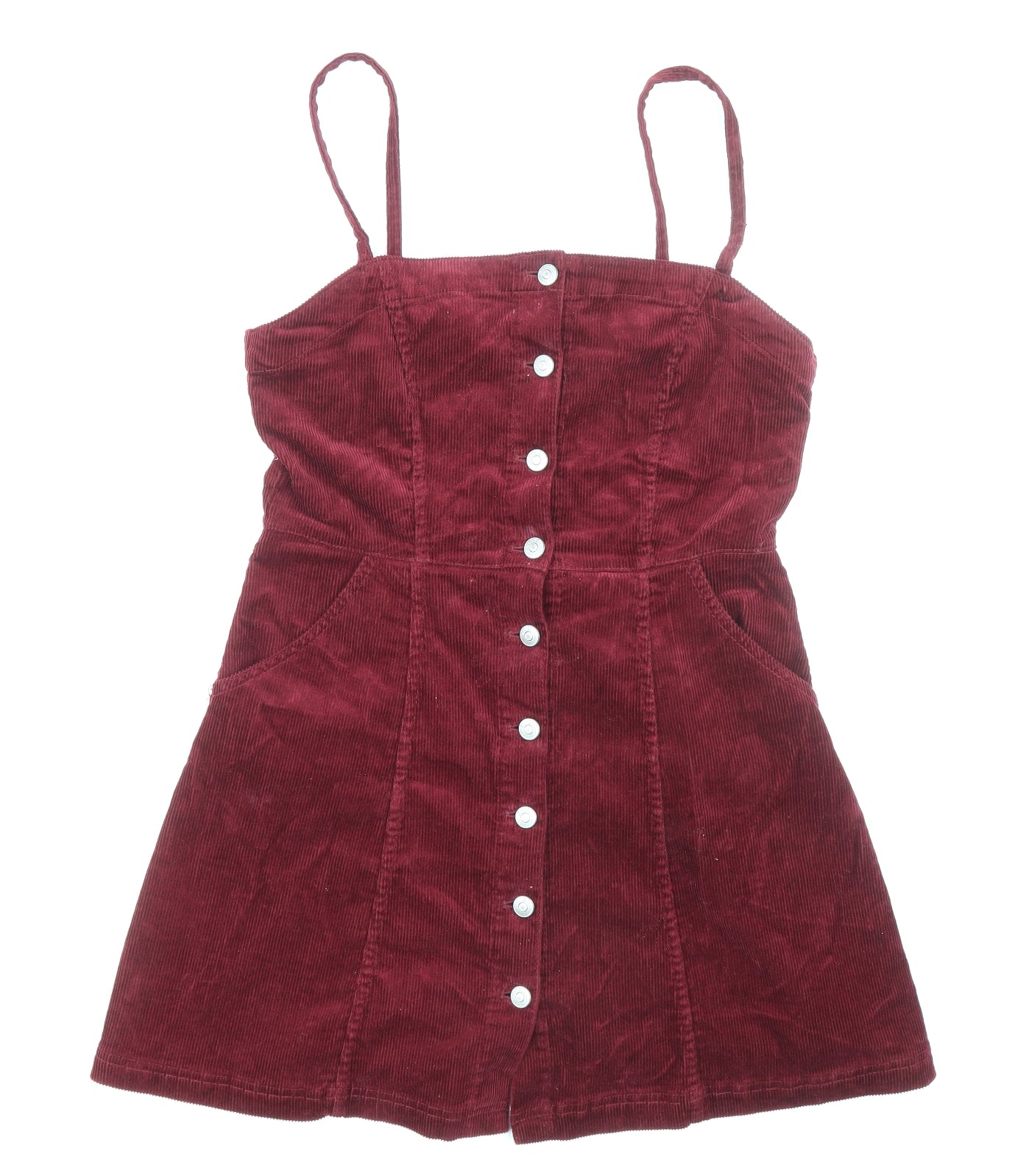 Divided by H&M Womens Red Cotton Pinafore/Dungaree Dress Size 12 Square Neck Button