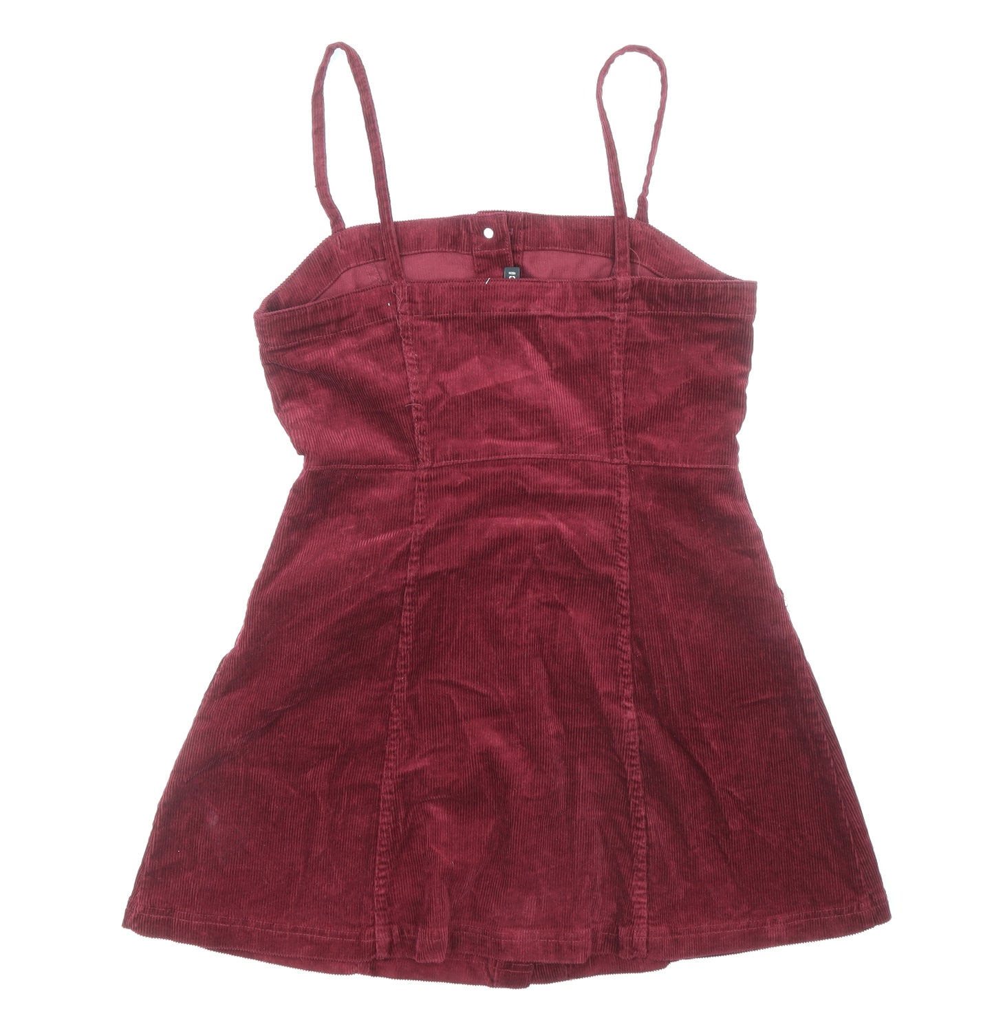 Divided by H&M Womens Red Cotton Pinafore/Dungaree Dress Size 12 Square Neck Button