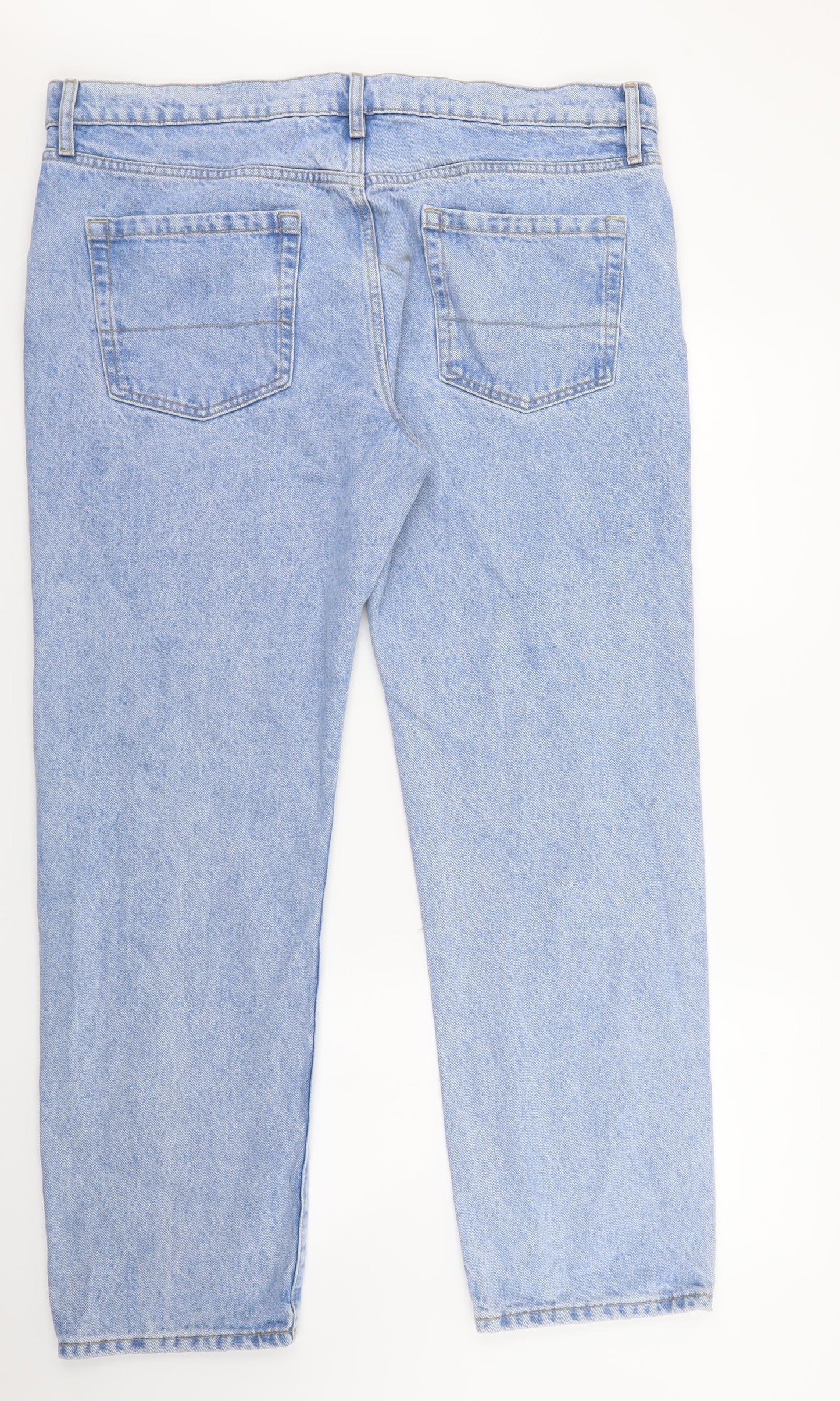 Marks and Spencer Mens Blue Cotton Straight Jeans Size 38 in L31 in Regular Button
