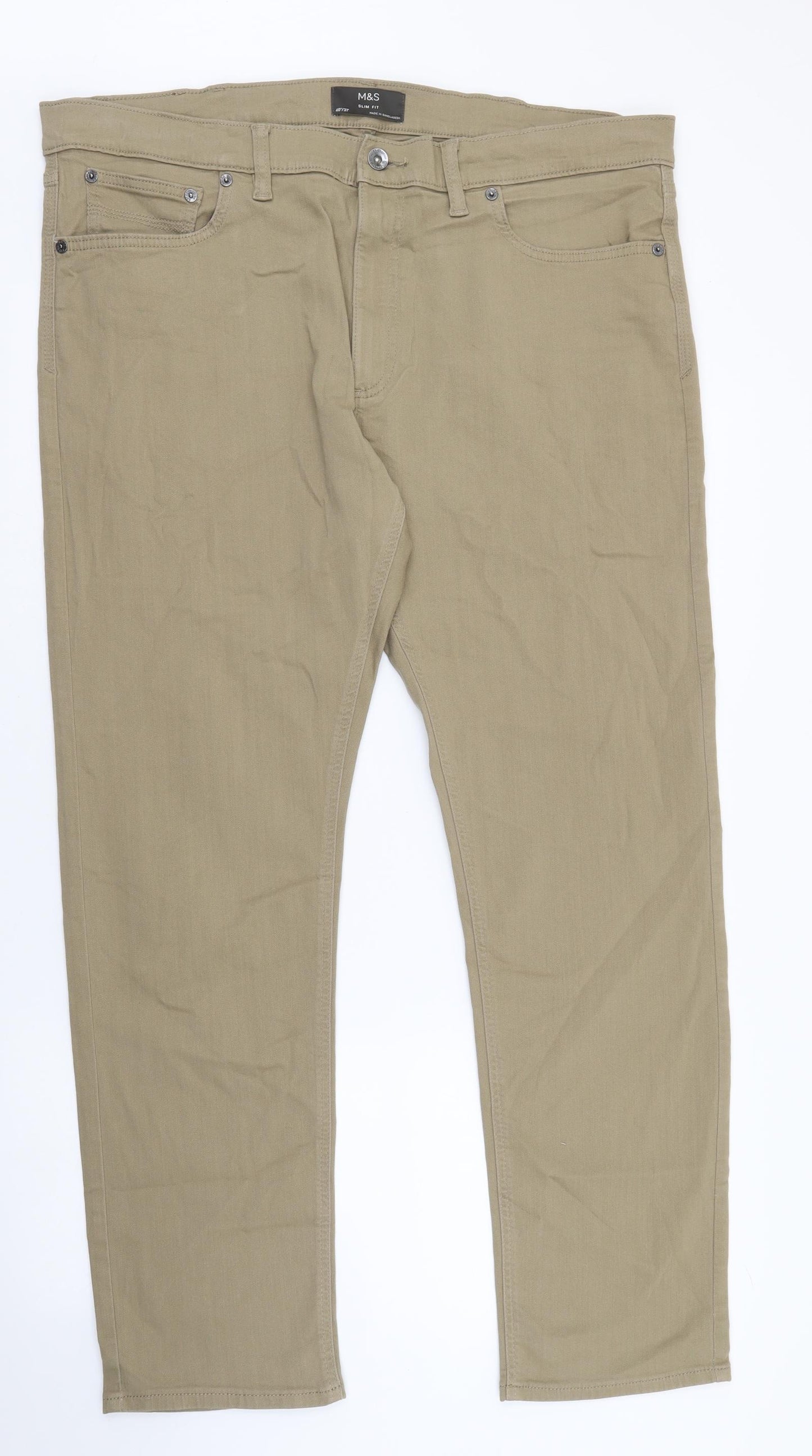 Marks and Spencer Mens Brown Cotton Straight Jeans Size 40 in L31 in Regular Button