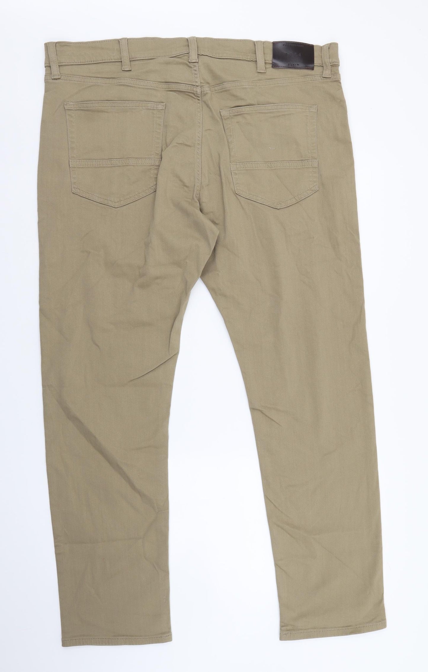 Marks and Spencer Mens Brown Cotton Straight Jeans Size 40 in L31 in Regular Button
