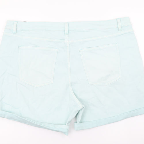 Marks and Spencer Womens Blue Cotton Boyfriend Shorts Size 22 L6 in Regular Button