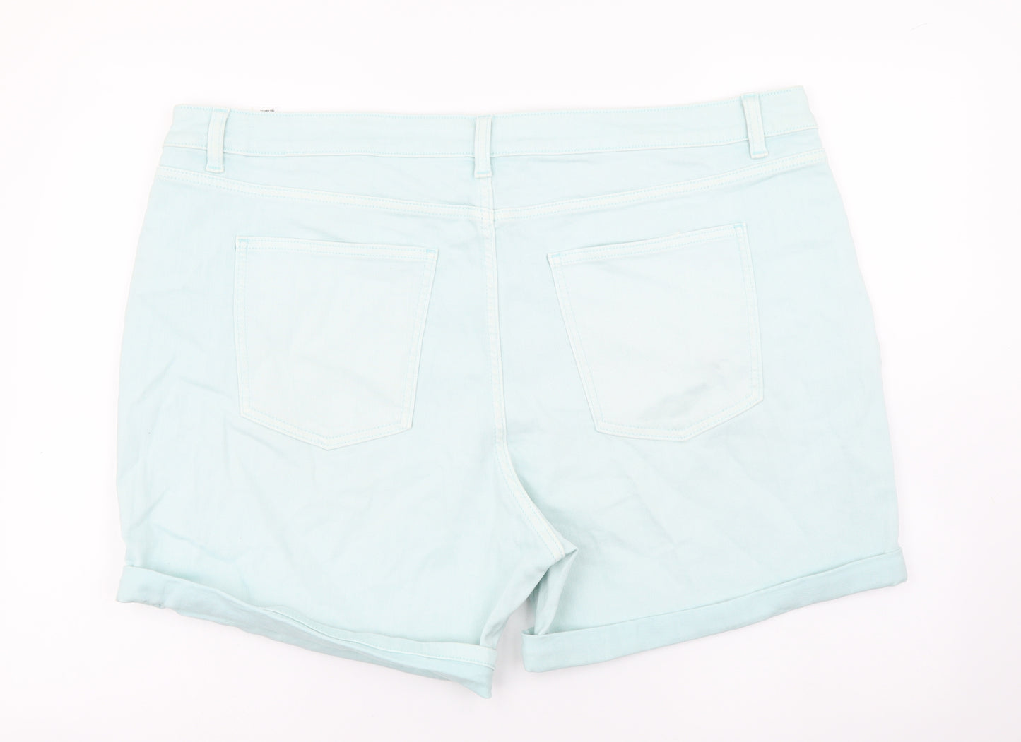 Marks and Spencer Womens Blue Cotton Boyfriend Shorts Size 22 L6 in Regular Button