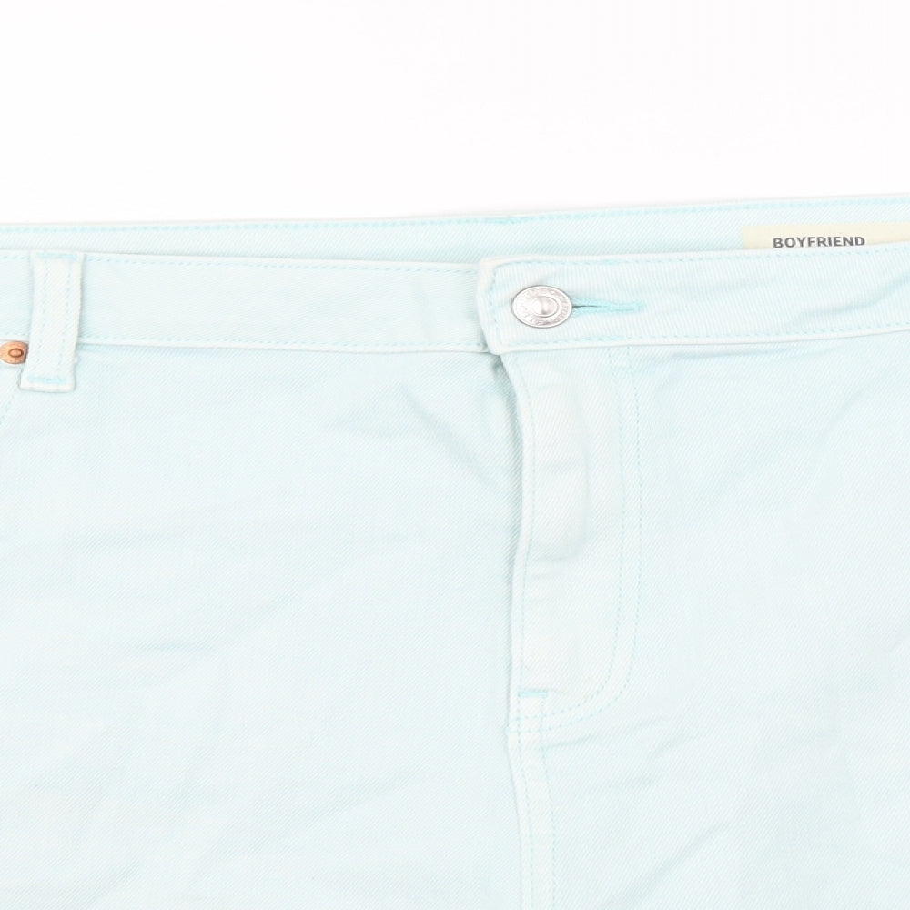 Marks and Spencer Womens Blue Cotton Boyfriend Shorts Size 22 L6 in Regular Button