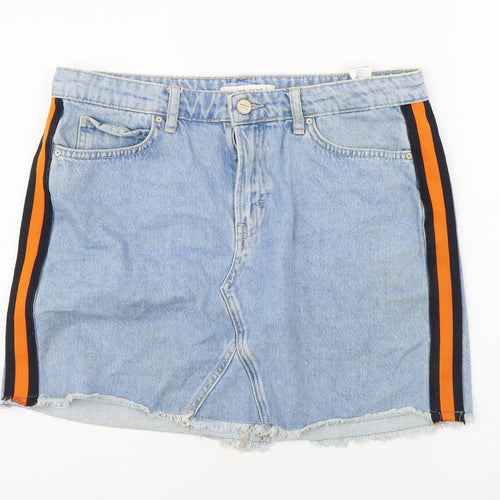 Koton Jeans Womens Blue Cotton Mini Skirt Size 12 Button - Side Stripe