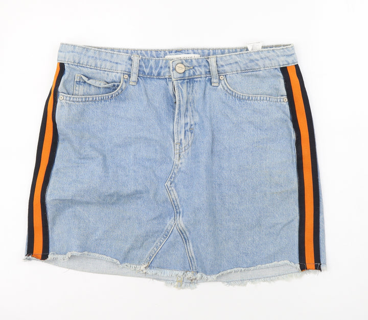 Koton Jeans Womens Blue Cotton Mini Skirt Size 12 Button - Side Stripe