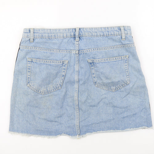 Koton Jeans Womens Blue Cotton Mini Skirt Size 12 Button - Side Stripe