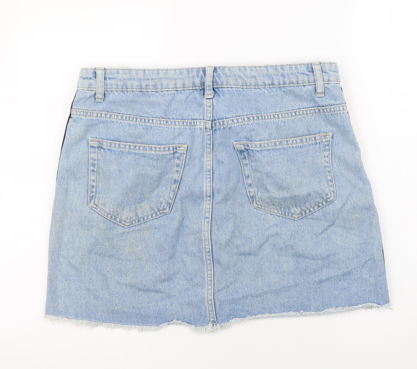 Koton Jeans Womens Blue Cotton Mini Skirt Size 12 Button - Side Stripe
