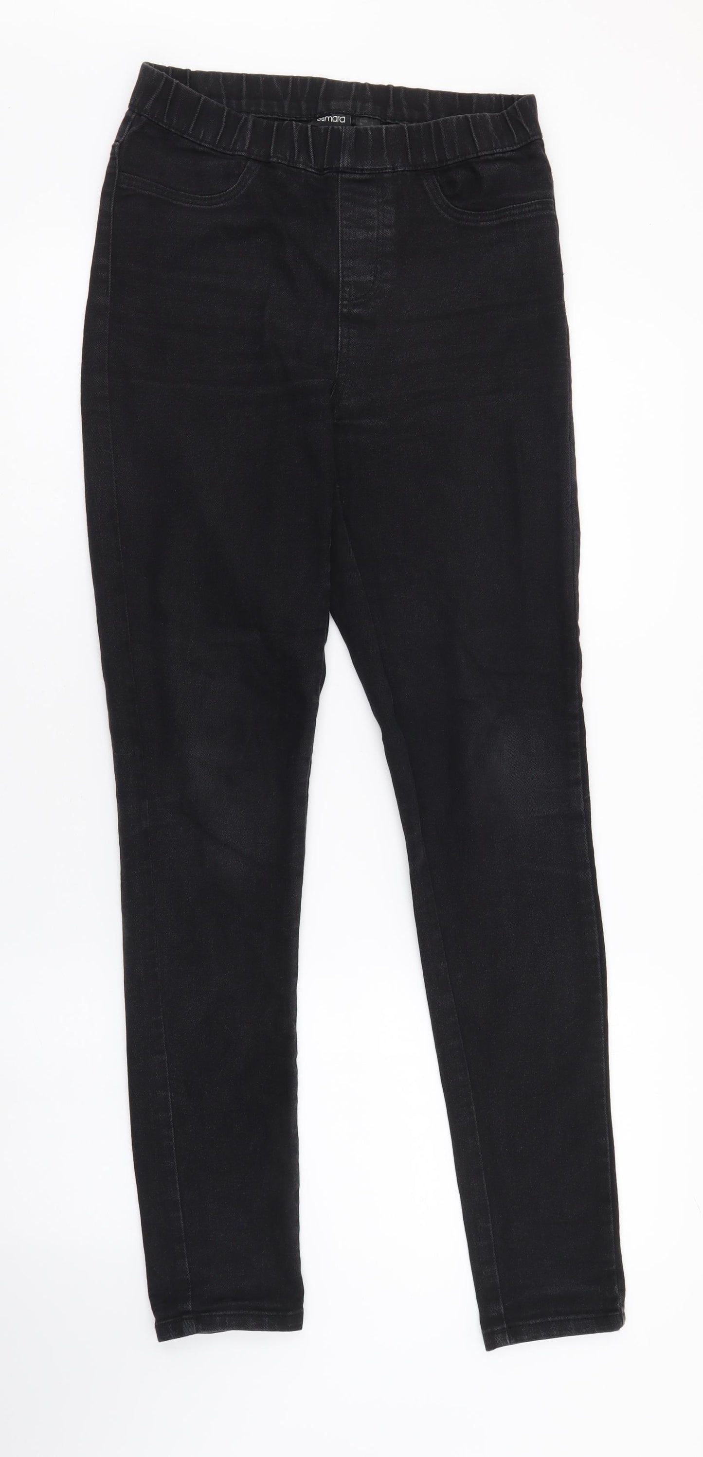 ESMARA Womens Black Herringbone Cotton Skinny Jeans Size 8 L30 in Regular Button