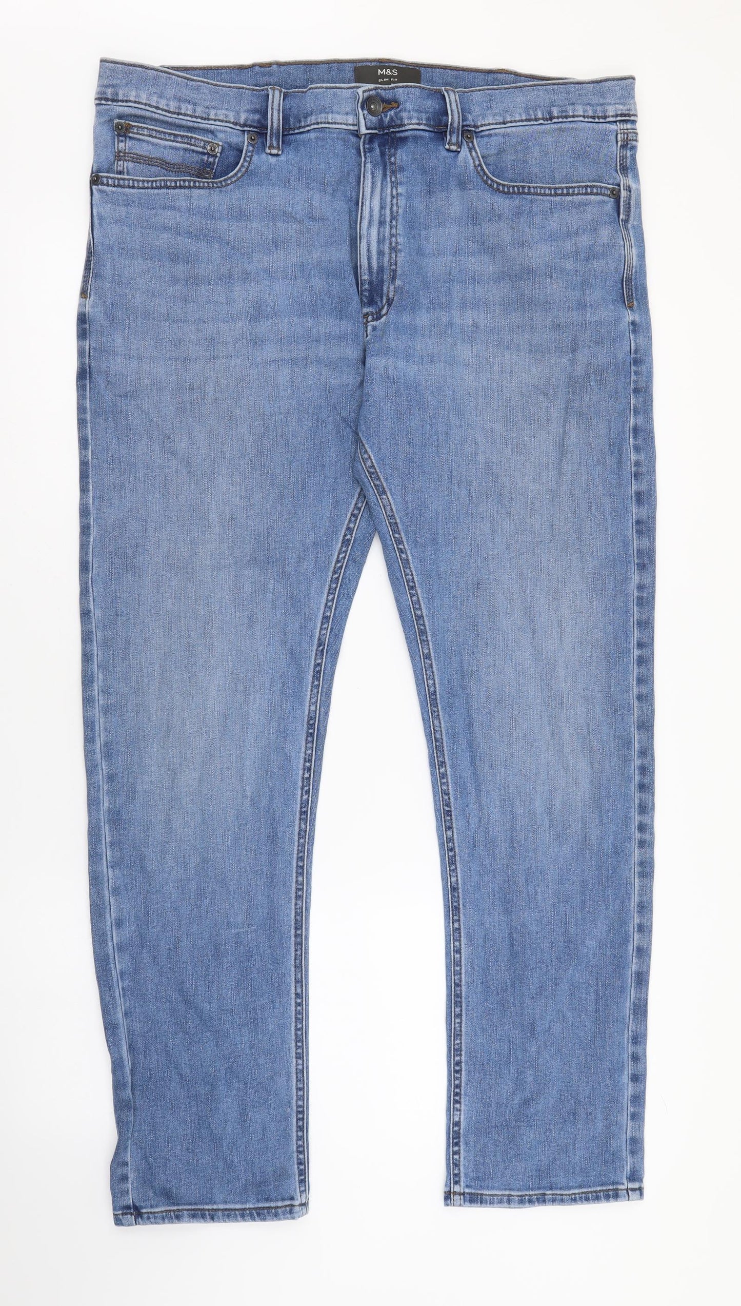 Marks and Spencer Mens Blue Cotton Skinny Jeans Size 38 in L31 in Regular Button
