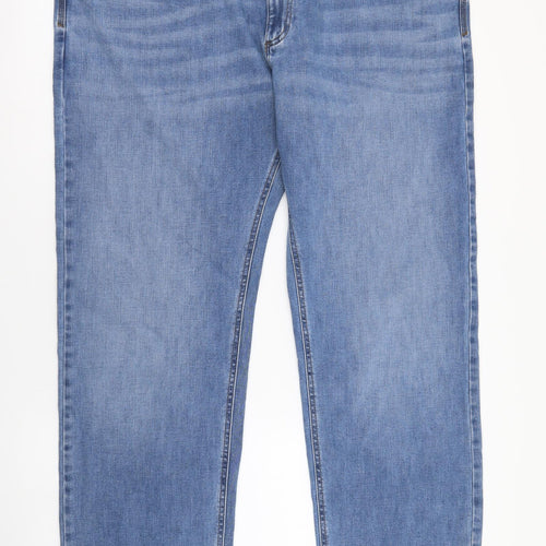 Marks and Spencer Mens Blue Cotton Straight Jeans Size 44 in L31 in Regular Button