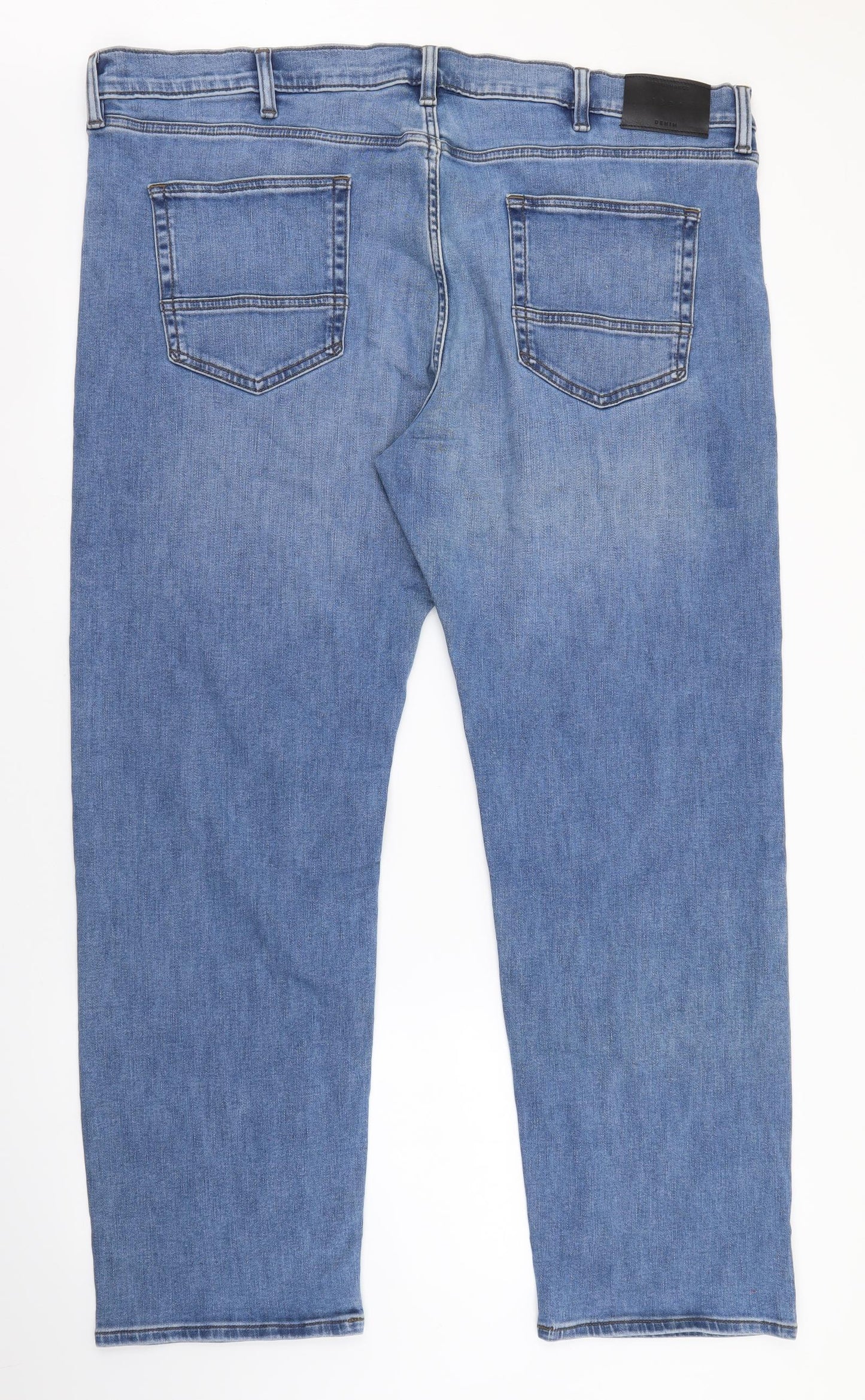Marks and Spencer Mens Blue Cotton Straight Jeans Size 44 in L31 in Regular Button