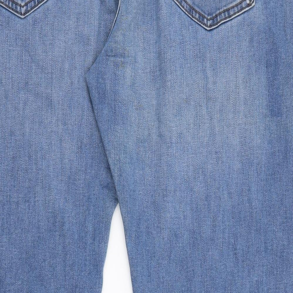 Marks and Spencer Mens Blue Cotton Straight Jeans Size 44 in L31 in Regular Button
