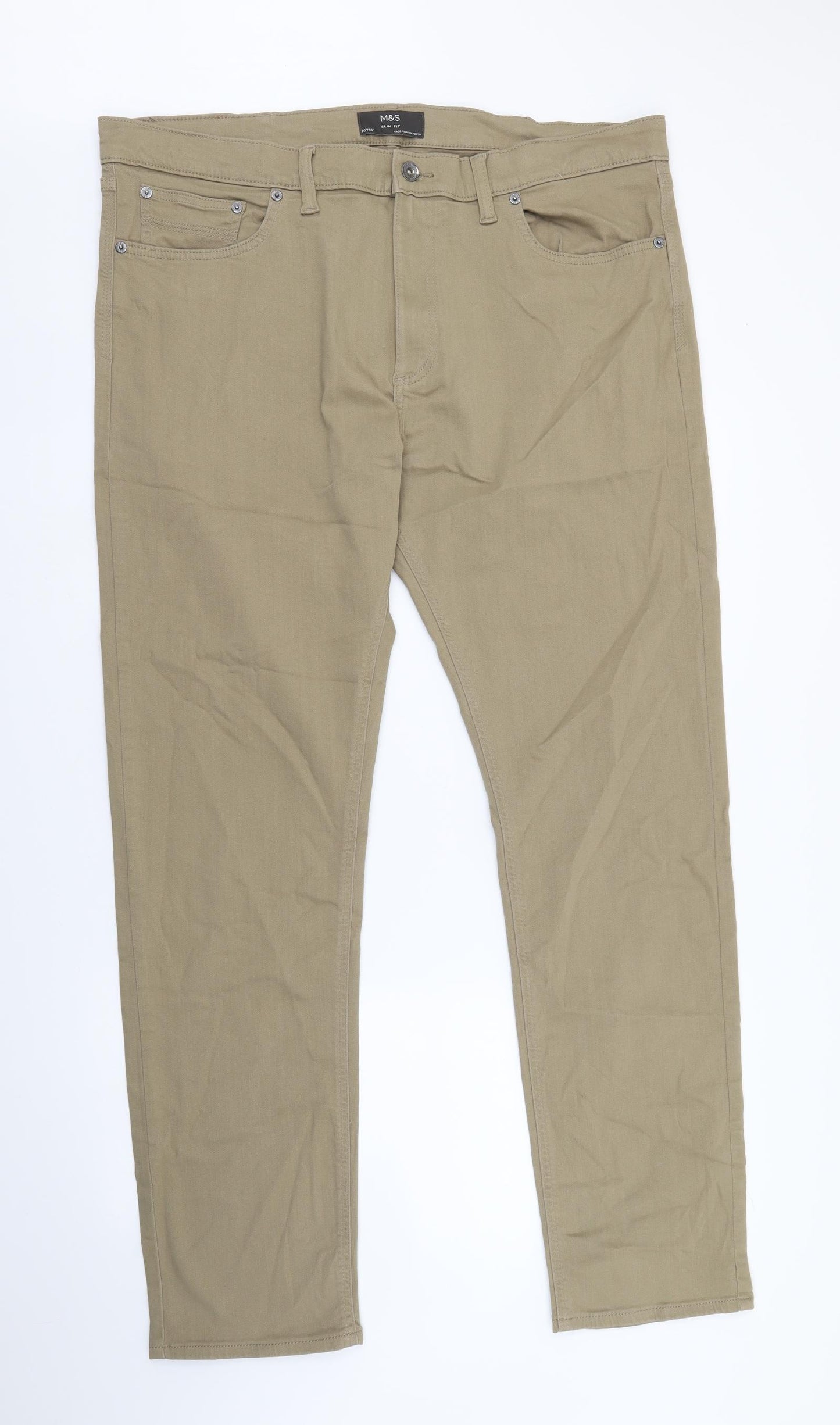 Marks and Spencer Mens Brown Cotton Straight Jeans Size 40 in L33 in Regular Button
