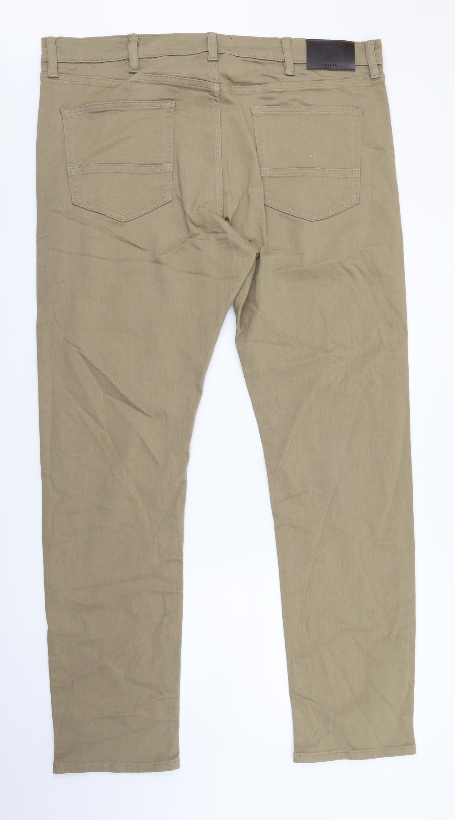 Marks and Spencer Mens Brown Cotton Straight Jeans Size 40 in L33 in Regular Button