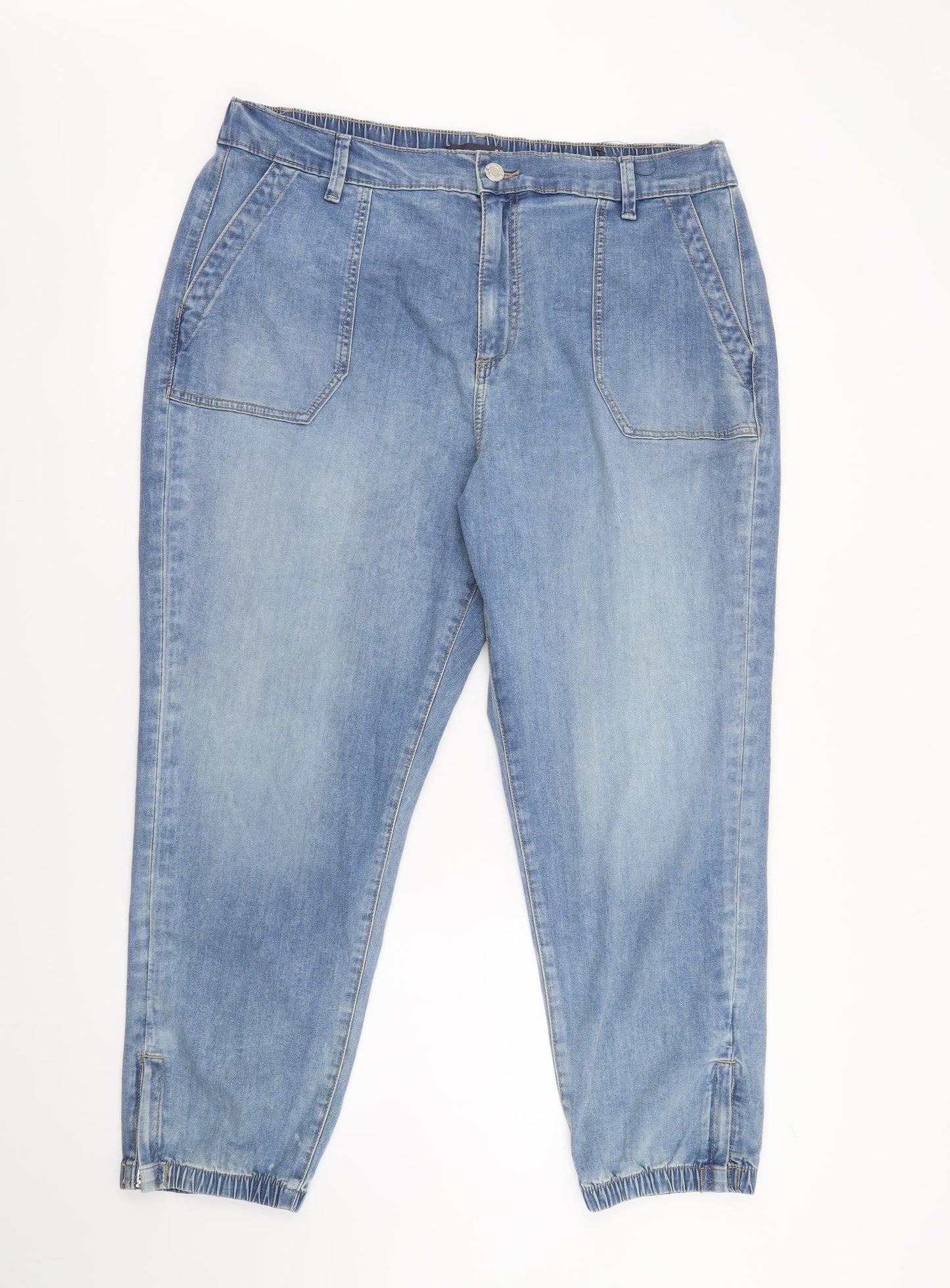 Marks and Spencer Womens Blue Cotton Straight Jeans Size 18 L26 in Regular Button