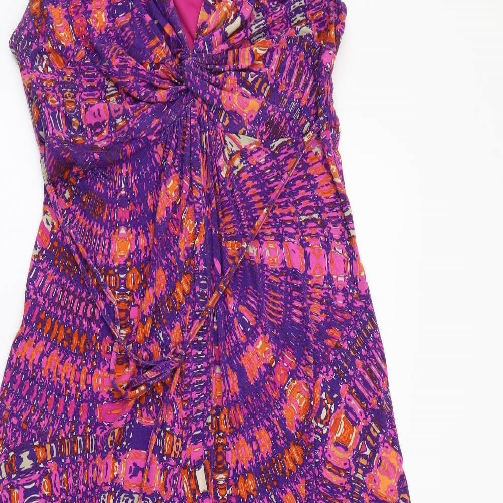 Per Una Womens Purple Geometric Viscose A-Line Size 16 V-Neck Pullover