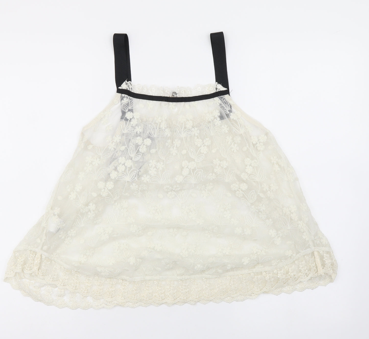 River Island Womens White Floral Cotton Basic Tank Size 8 Square Neck