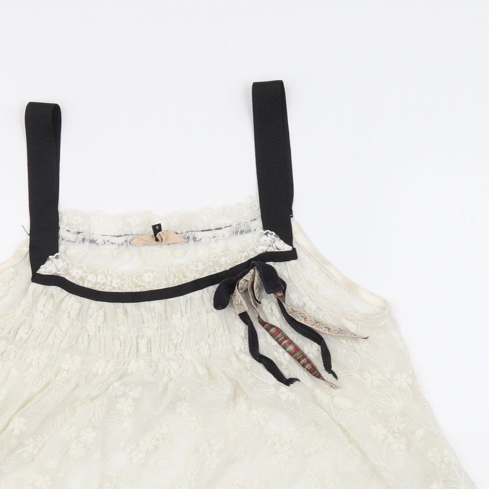 River Island Womens White Floral Cotton Basic Tank Size 8 Square Neck