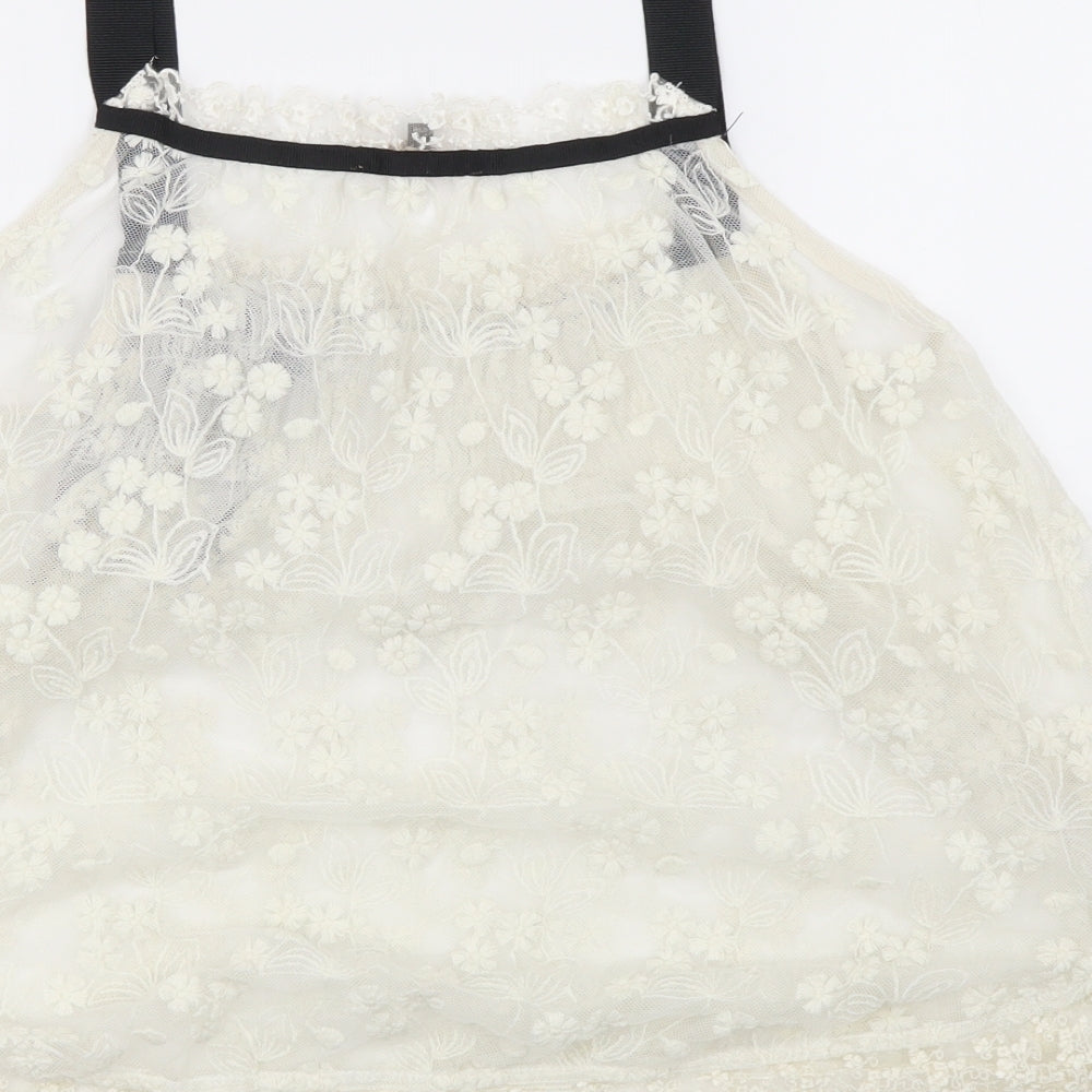River Island Womens White Floral Cotton Basic Tank Size 8 Square Neck