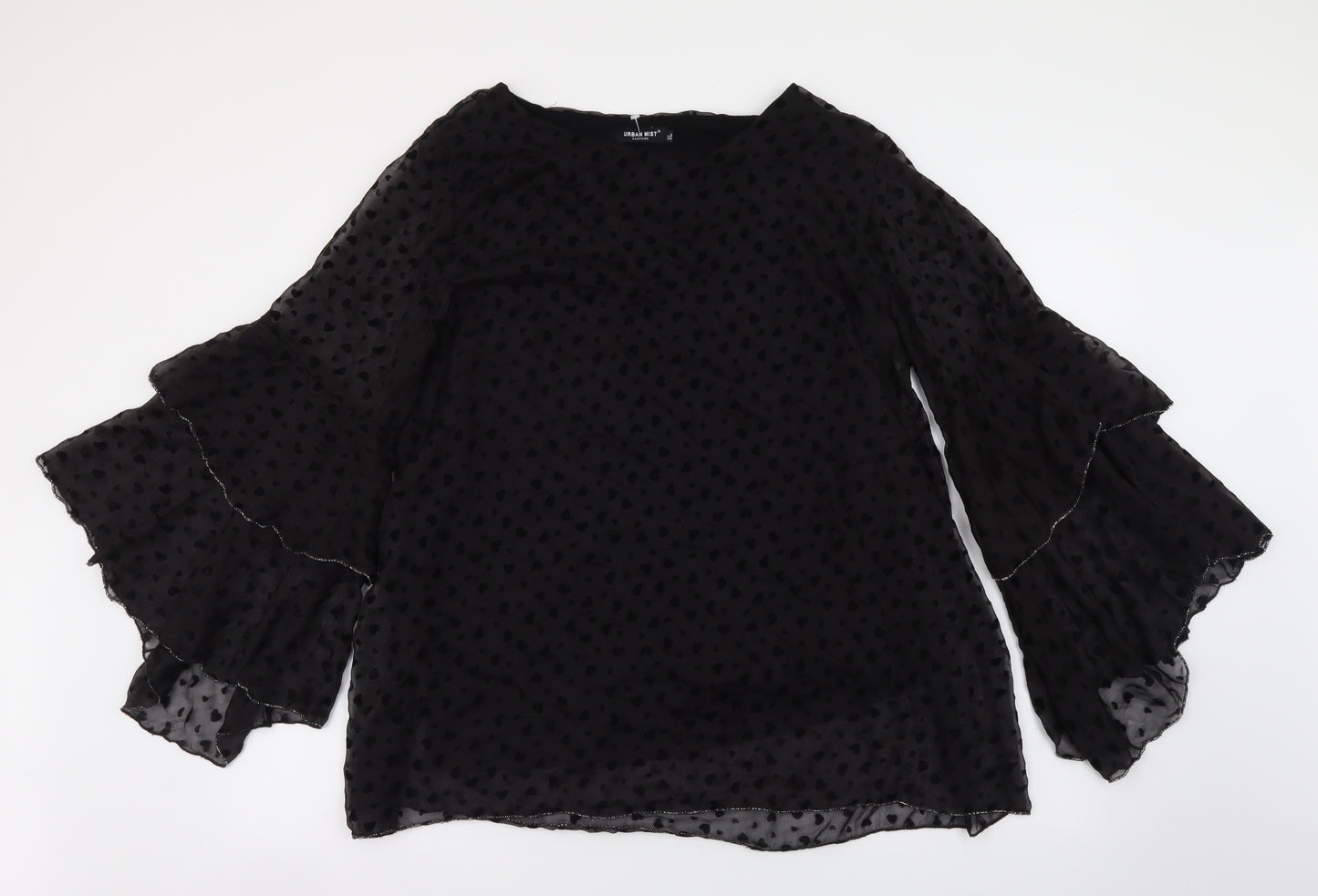 Urban Mist Womens Black Geometric Viscose Basic Blouse Size XL Round Neck - Heart
