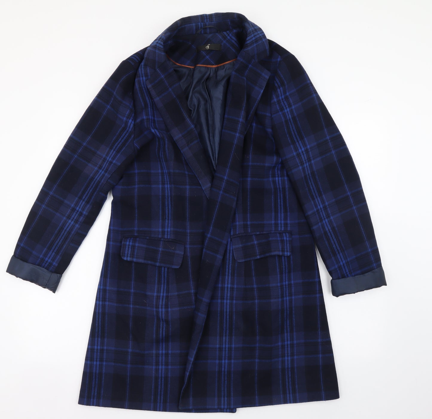 Fearne Cotton Womens Blue Plaid Overcoat Coat Size 12