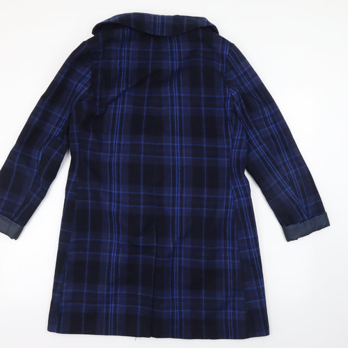 Fearne Cotton Womens Blue Plaid Overcoat Coat Size 12