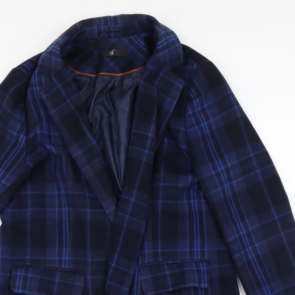 Fearne Cotton Womens Blue Plaid Overcoat Coat Size 12