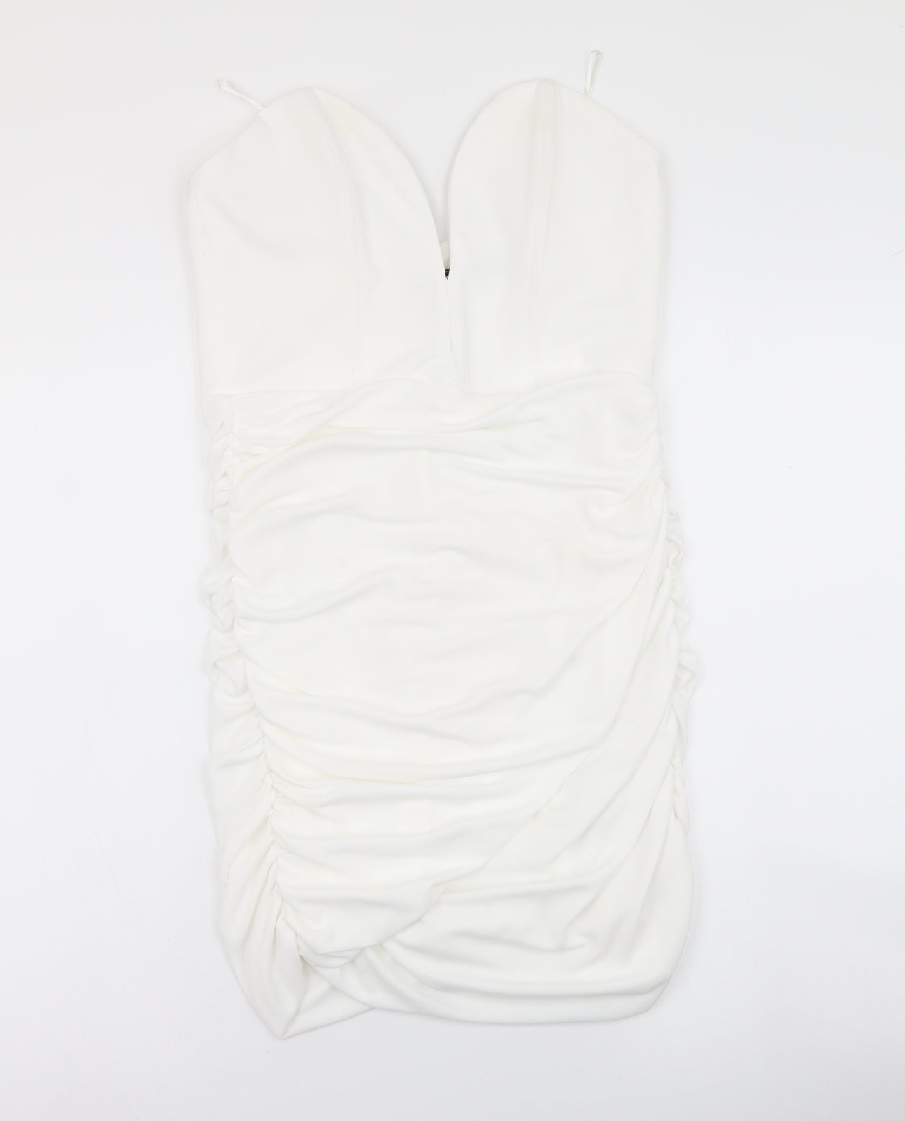 Zara Womens White Polyester Bodycon Size M Sweetheart Zip - Ruched