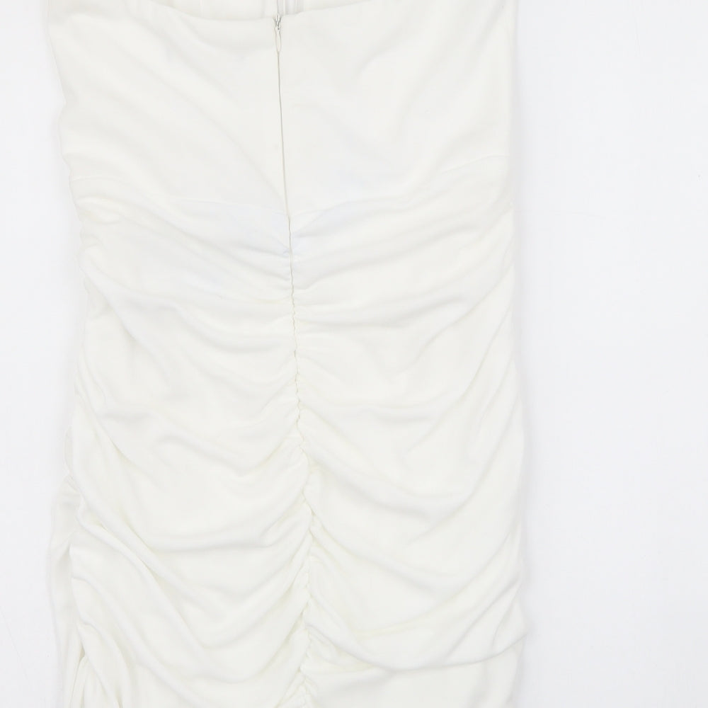 Zara Womens White Polyester Bodycon Size M Sweetheart Zip - Ruched