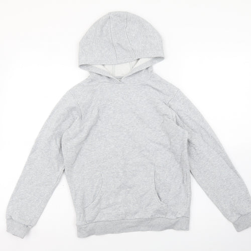 Marks and Spencer Girls Grey Cotton Pullover Hoodie Size 8-9 Years Pullover