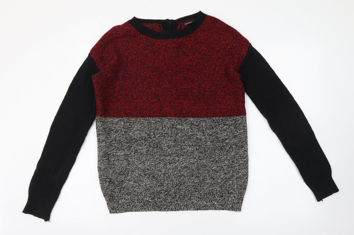 Mango Womens Red Round Neck Acrylic Pullover Jumper Size 8 - Colourblock