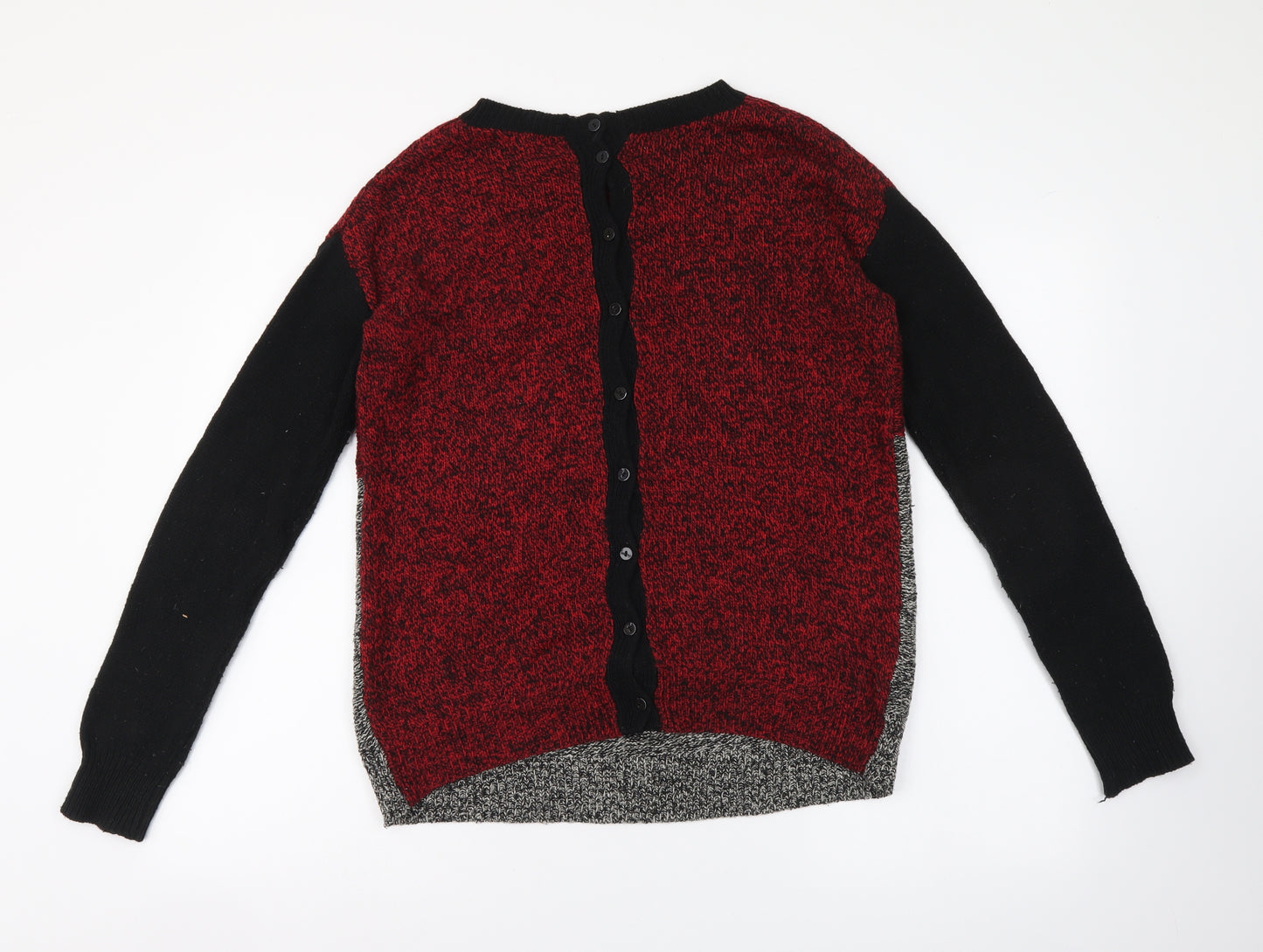 Mango Womens Red Round Neck Acrylic Pullover Jumper Size 8 - Colourblock