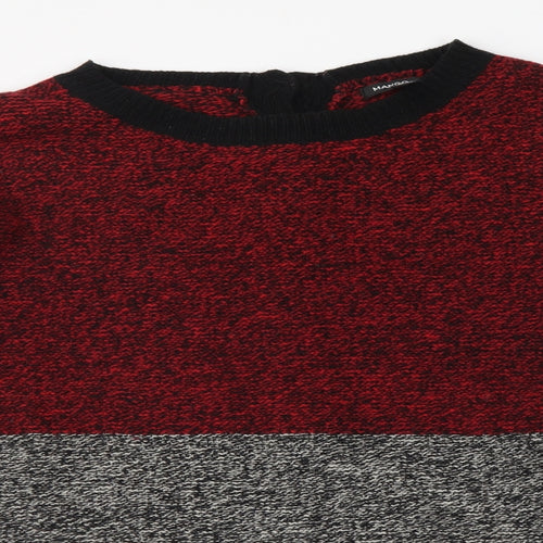 Mango Womens Red Round Neck Acrylic Pullover Jumper Size 8 - Colourblock