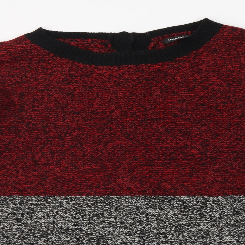 Mango Womens Red Round Neck Acrylic Pullover Jumper Size 8 - Colourblock