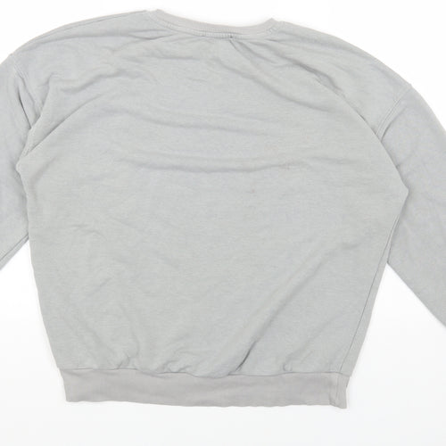 New Look Womens Grey Cotton Pullover Sweatshirt Size S Pullover - Ripped Detail