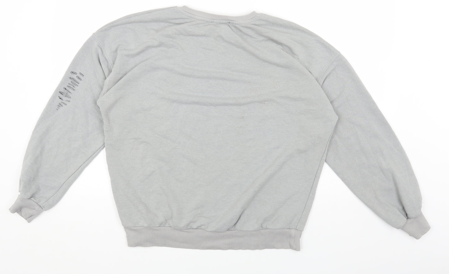 New Look Womens Grey Cotton Pullover Sweatshirt Size S Pullover - Ripped Detail