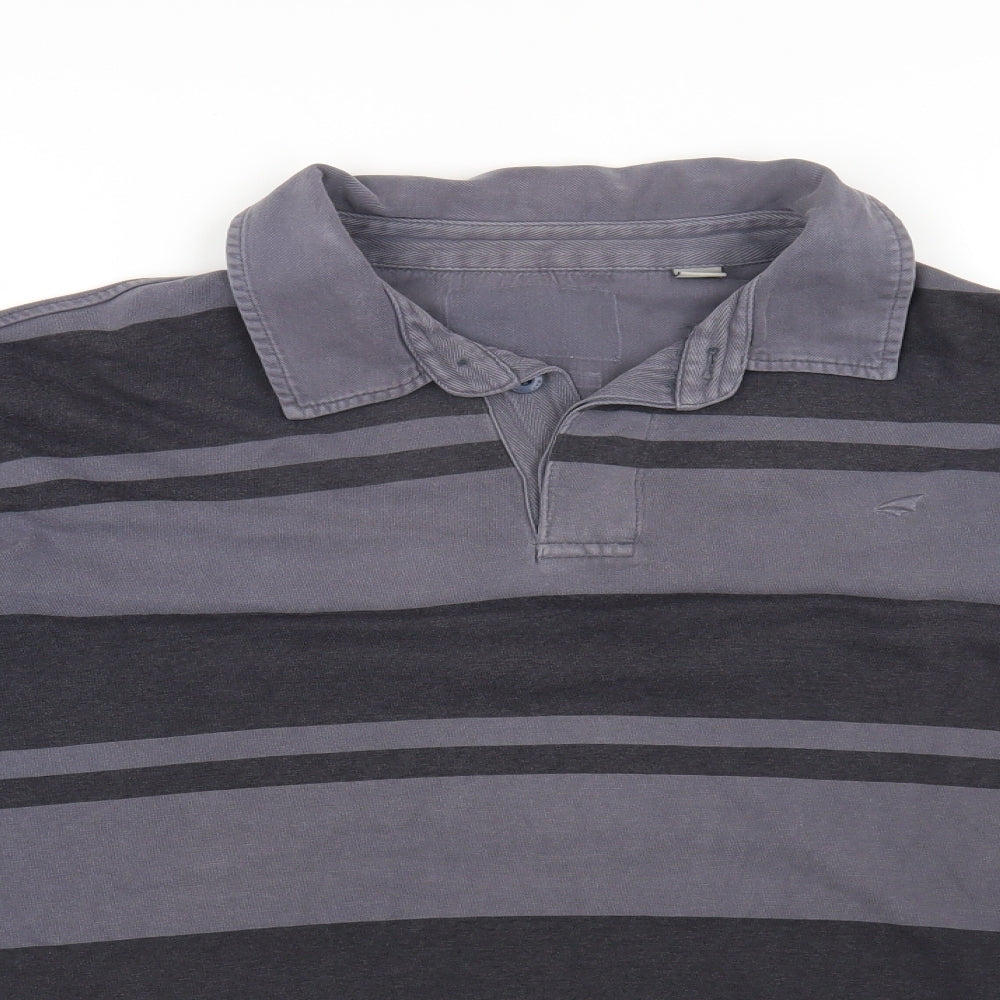 Stone Bay Mens Grey Striped Polyester T-Shirt Size XL Collared