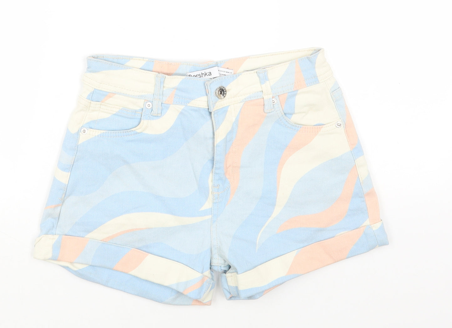 Bershka Womens Multicoloured Geometric Cotton Hot Pants Shorts Size 6 Regular Button