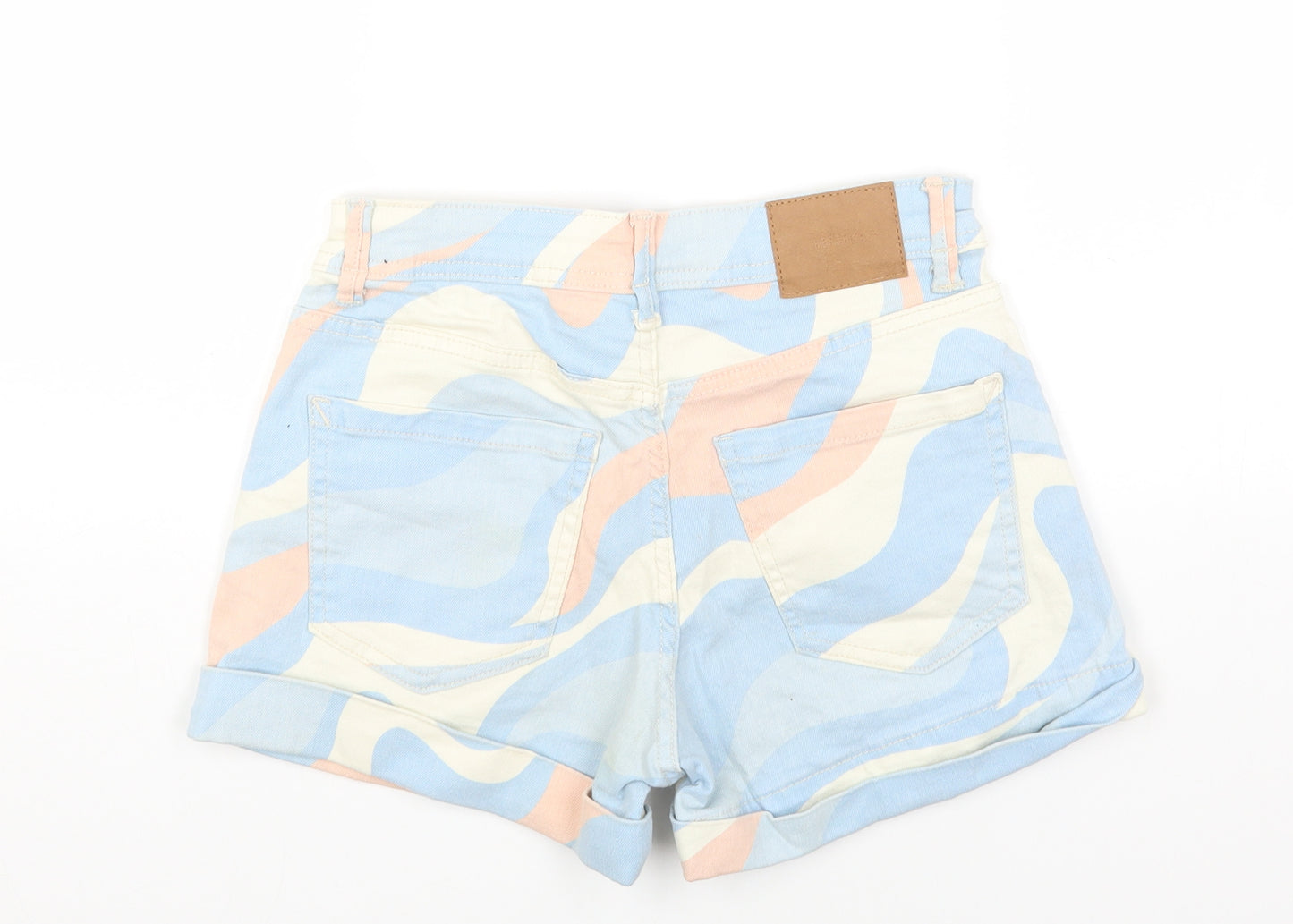 Bershka Womens Multicoloured Geometric Cotton Hot Pants Shorts Size 6 Regular Button