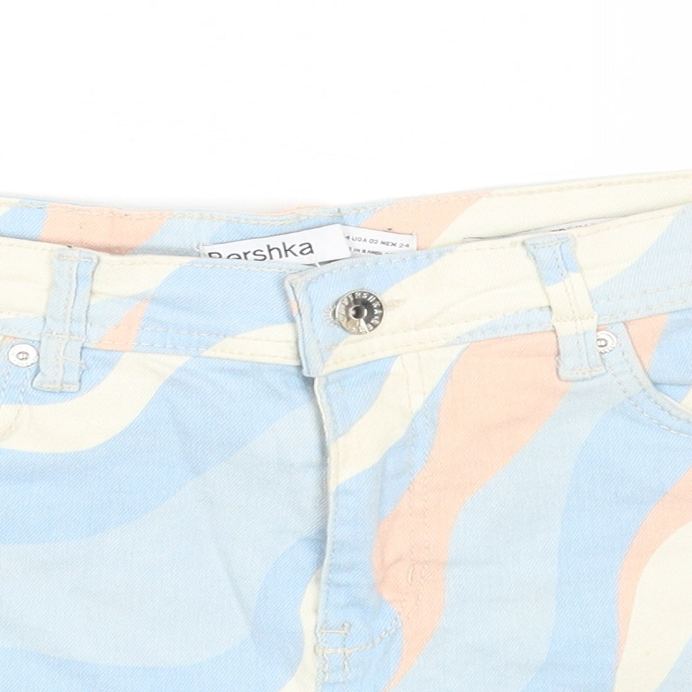 Bershka Womens Multicoloured Geometric Cotton Hot Pants Shorts Size 6 Regular Button