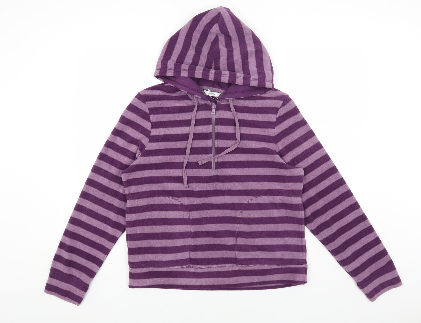 George Womens Purple Striped Polyester Pullover Hoodie Size 14 Zip