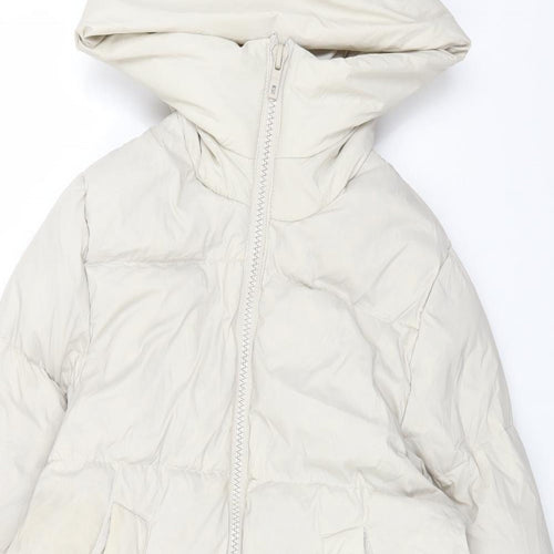 Zara Girls White Puffer Jacket Coat Size 13 Years Zip