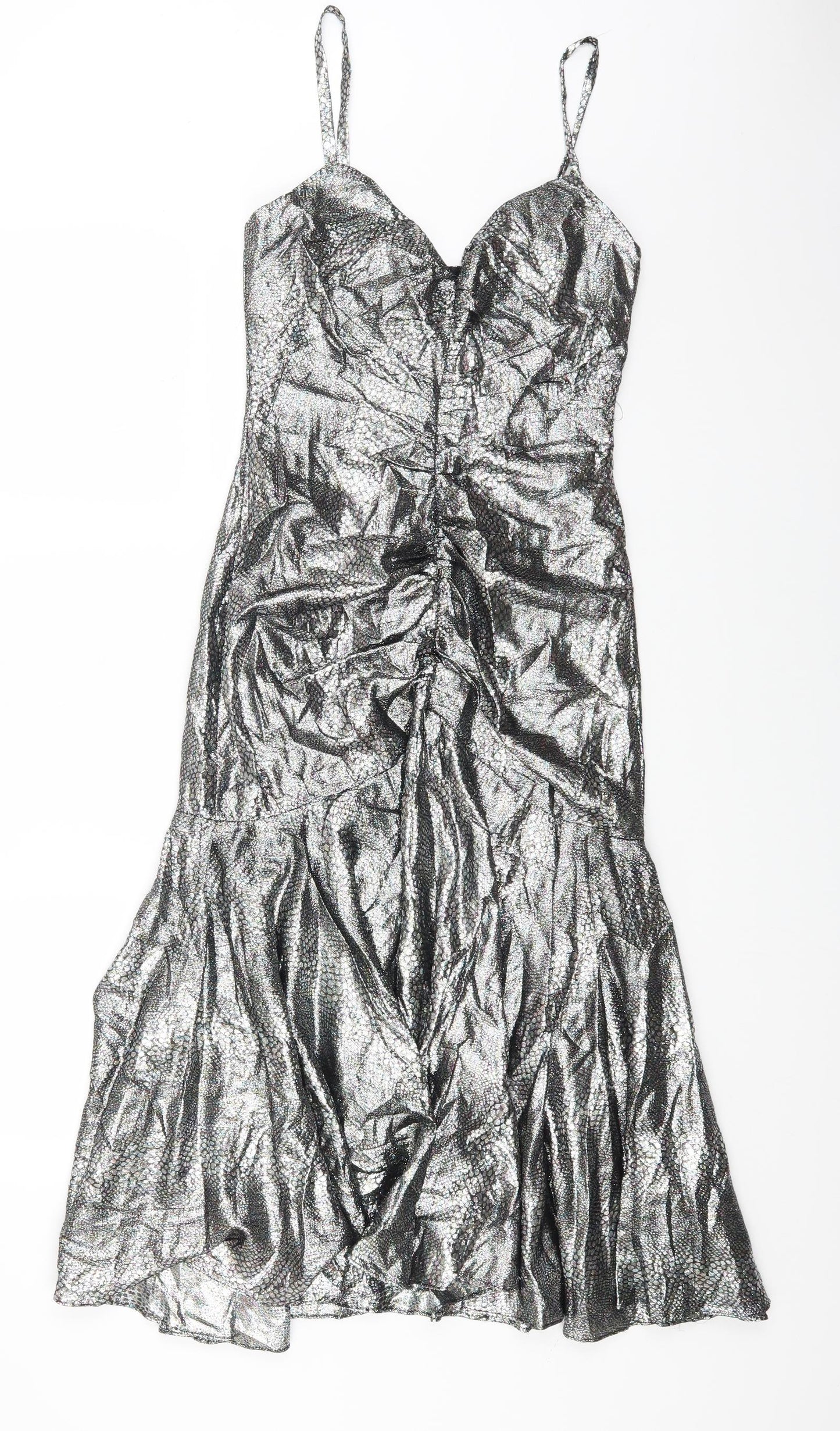 Preworn Womens Grey Polyester Slip Dress Size M Sweetheart Zip