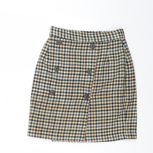 Escape Womens Multicoloured Plaid Polyester A-Line Skirt Size 12 Button