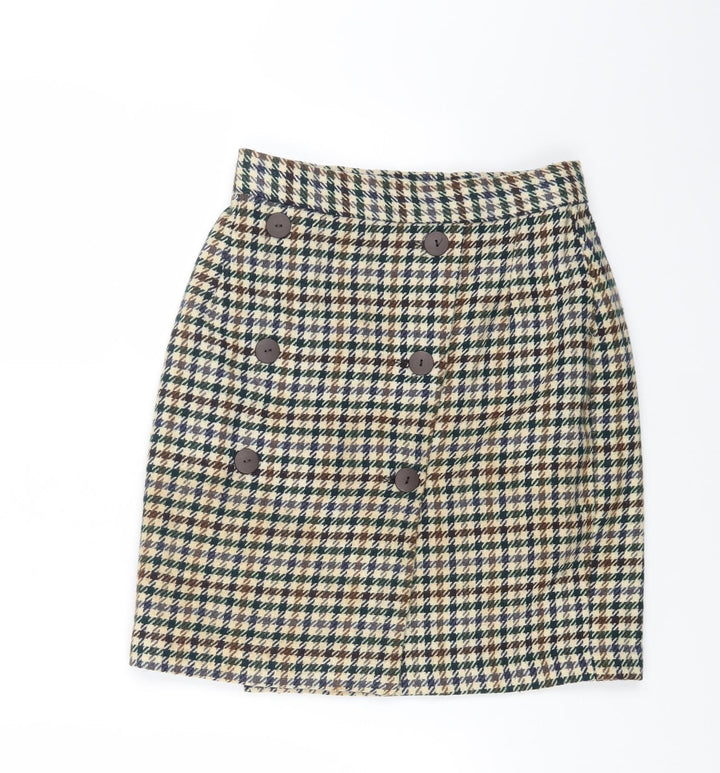 Escape Womens Multicoloured Plaid Polyester A-Line Skirt Size 12 Button